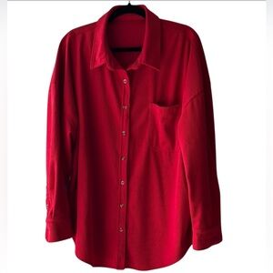 Oversized Red Notched Collar Button Down Shirt